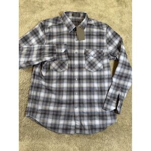 G/FORE Mens Blue Grey Plaid Flannel Button Down Shirt G4MF22W10 Large NWT